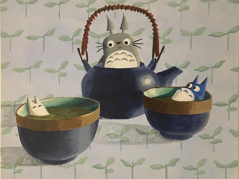 Totoro Tea painting by Nikki Longfish at Giant Robot